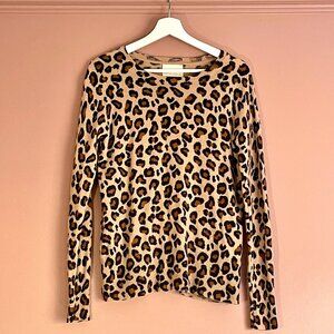 Cynthia Rowley 100% Cashmere Sweater Womens Medium Brown Leopard Long Sleeves